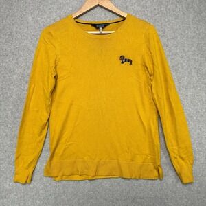 Joules Knitwear Tina Sweater Mustard Yellow Dachshund Embroidered Womens Size 6